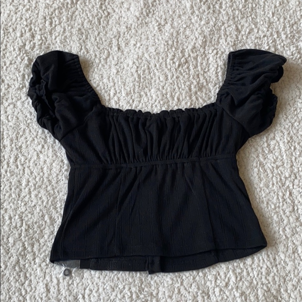 Black button up knit top - Picture 4 of 5